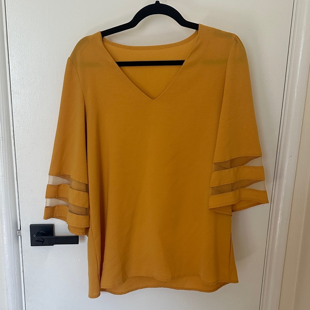 Amazon Mustard V-Neck Blouse
